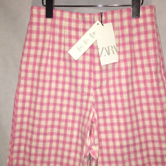 Zara Pants - NWT Zara Pink And White Plaid Wide Leg Pants | Fashion Statement Trousers | M